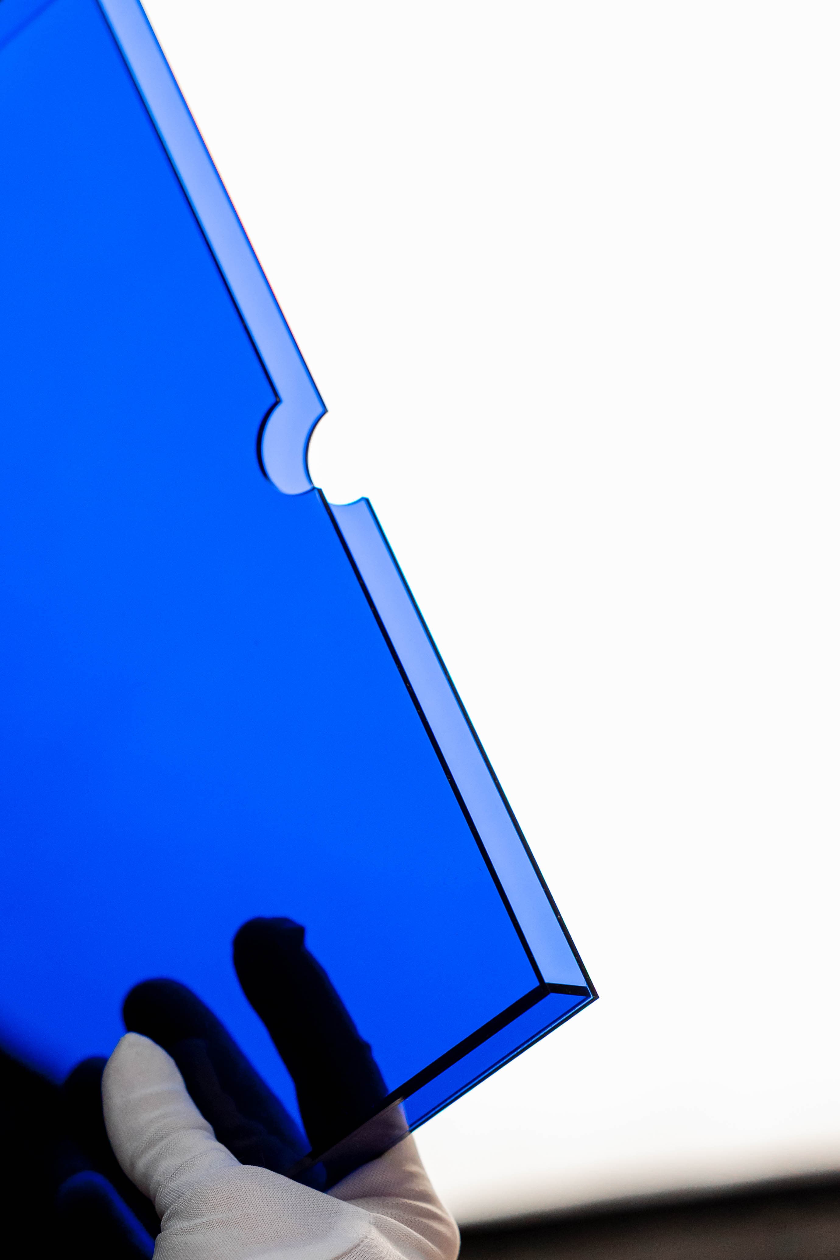 Close-up detail of royal blue perspex material
